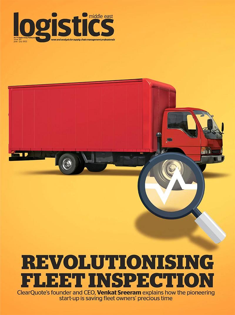 Logistics middle east red truck with yellow background