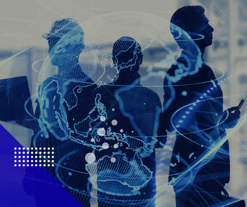 business men with a transparent globe in front